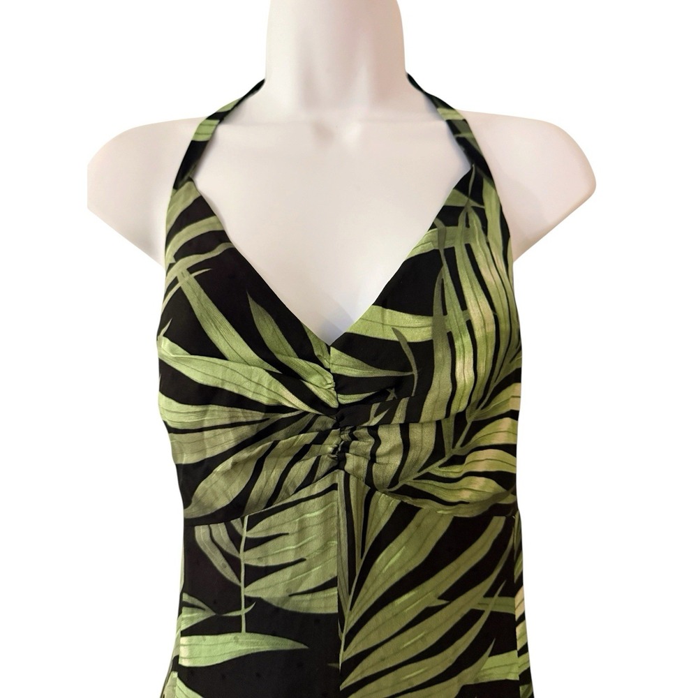 Tommy Bahama Silk Halter Maxi Dress 16 Tropical Palm Leaf Print Black Green - Picture 3 of 7